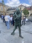 Afbeelding van een mijnwerker op het marktplein in Wieliczka ( Krakau)