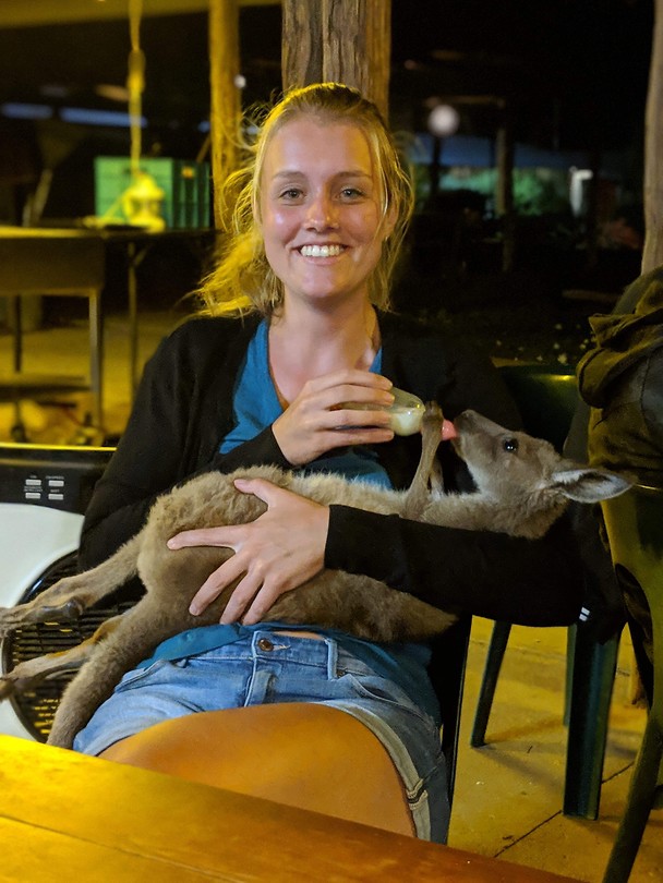 kangaroowees een flesje geven