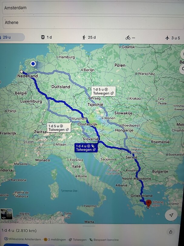 Route vanaf Griekenland