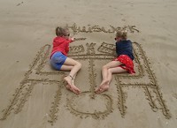 Huiswerk maken op het strand