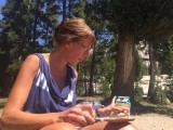 Inge aan het picknicken bij Yosemite