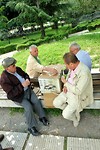 Mannetjes die domino spelen