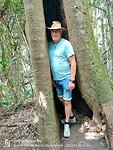 Chris in de boom verstopt