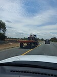 Op de snelweg waar 120 km wordt gereden rijden ze gewoon met een trekker op de vluchtstrook