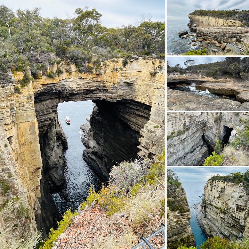 Tasmans Arch, Fossil Bay, Blowhole en Devil's Kitchen