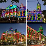 Lichtprojecties op de Town Hall en Flinders Street Station