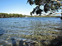 Uitzicht vanaf onze camping Holiday park bij Jervis Bay.
