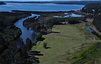Bovenaanzicht van onze camping in Merimbula.