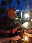 Diner bij Strandtent Oasis in Pantai Cenang.