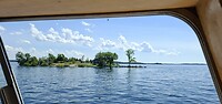 Zicht op een eiland tijdens de boottocht op Saint Lawrence rivier vanuit Gananoque