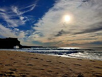 Surfstrand Nazaré in avondgloed