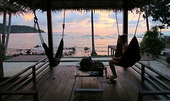 Lying in our hammocks to see the sunset of Lonely Beach