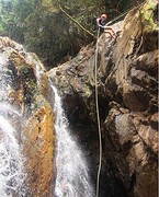 Actionphoto of Denise abseiling in the jungle of Dalat