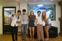 Saying goodbye to our friends from the hostel in Yangon!