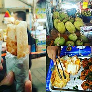Zoete roti, durian fruit en fried omelet