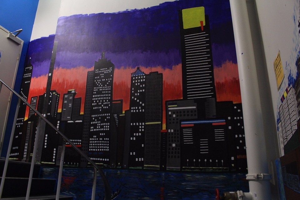 Skyline in het trappenhuis