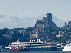 Uitzicht op Quebec vanaf Ile d'Orleans