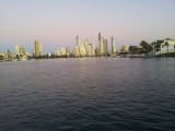 Skyline tijdens de zonsndergang