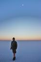 Duffy bij zonsondergang in de Salar de Uyuni.