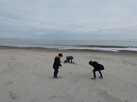 op het strand