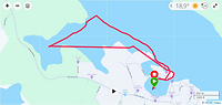 De route die we met de kayak hebben gevaren