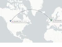 Route vlucht Amsterdam-Calgary