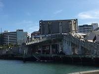 De brug vanaf het zakencentrum geeft toegang tot Het Frank Kitts Park