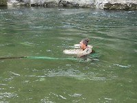 Marlene in het water voor het sjaal ritueel