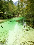 Rivier de Savica vlak voor hij het meer van Bohinje instroomt. Sprookjesachtige kleuren