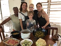 Tx to master cook Elfriede: roti, cocos pancakes, peanut soup and sweet cucumber