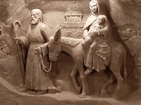 Prachtig reliëf in de zoutmijn van Wieliczka: de vlucht naar Egypte van Jozef en Maria