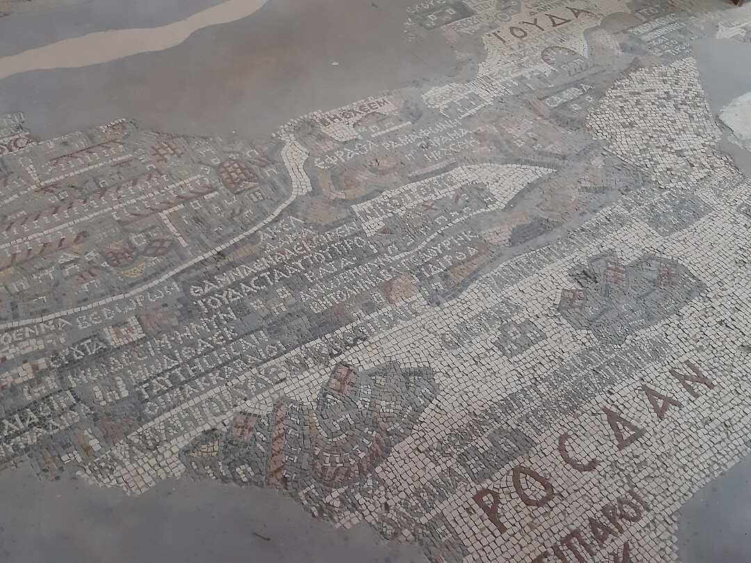 Deel van het mozaïek in Madaba