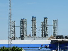 Dok op achtergrond van het rugby-stadion