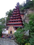 Shibaozhai Pagode, om te voorkomen dat men tijdens de klim naar de tempel van de berg zouden vallen