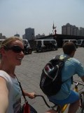 Met de Tandem op de stadsmuren van Xi'an fietsen (bij 40 graden, pffff)