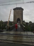 Oude brug van Orthez in de regen