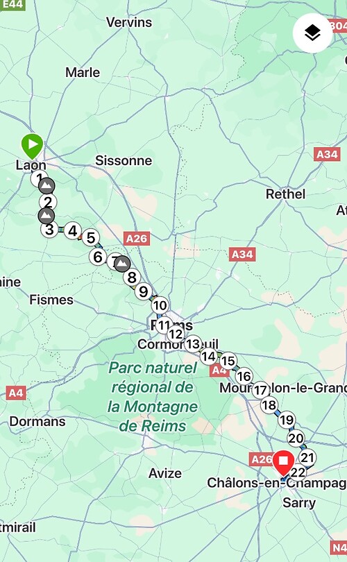 Dag 4 Laon naar Châlons-en-Champagne, 119 km