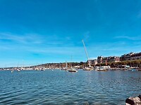 Tientallen bootjes zijn aangemeerd langs het Meer van Genève