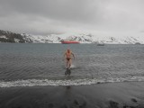 Poolduik in vulkaankrater van Deception Island. Koud!!!