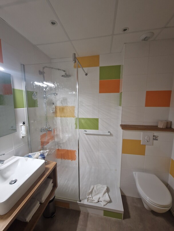 De badkamer van hotel Garden, Rennes