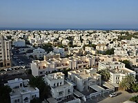 Uitzicht op Muscat vanaf rooftop Royal Tulip Hotel