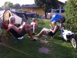Op de drukke camping in St Leon-rot