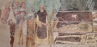 Catalaanse fresco in kerkje; ontbinden van lichaam