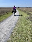 Marja op het schelpenpad dwars door het Dwingelderveld