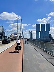 Marja verdwijnt uit het zicht op de Erasmusbrug