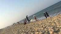 Dikke pret op het strand