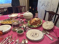 De Indische rijsttafel die we voor ons afscheidsparty hebben gemaakt.