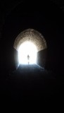 Train Tunnel, dit is pas weer na de bocht, in de tunnel! Pik donker! Otago Central Rail Trail