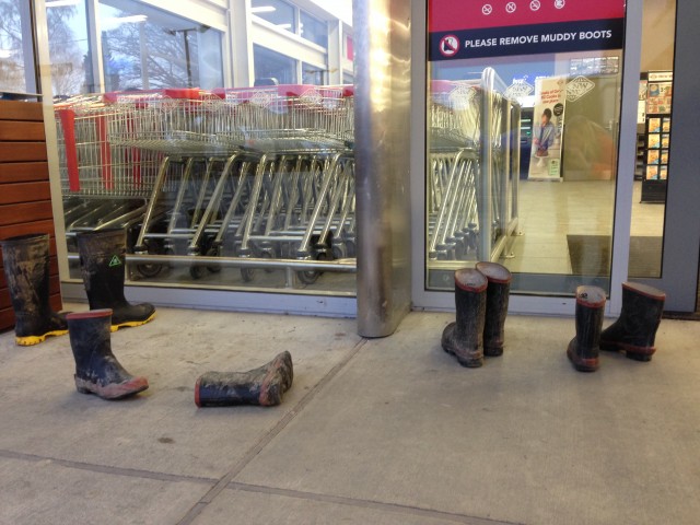 Kijk, daar staan ze. Gore = Gumboots!