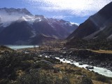 De Hooker Valley track, met het glacier lake wat we zagen vanaf de Mueller hut track.